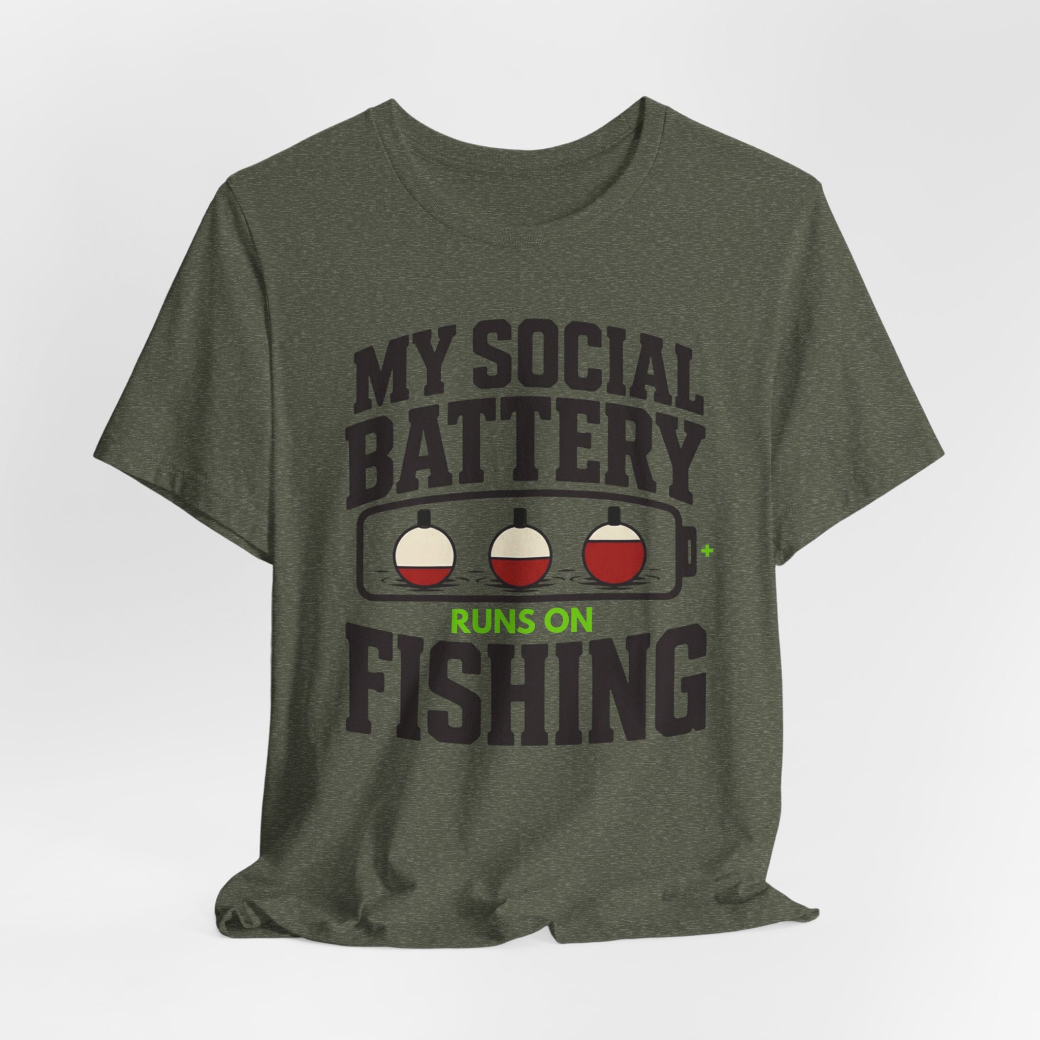 My Social Battery Runs on Fishing | Funny Fishing Graphic T-Shirt