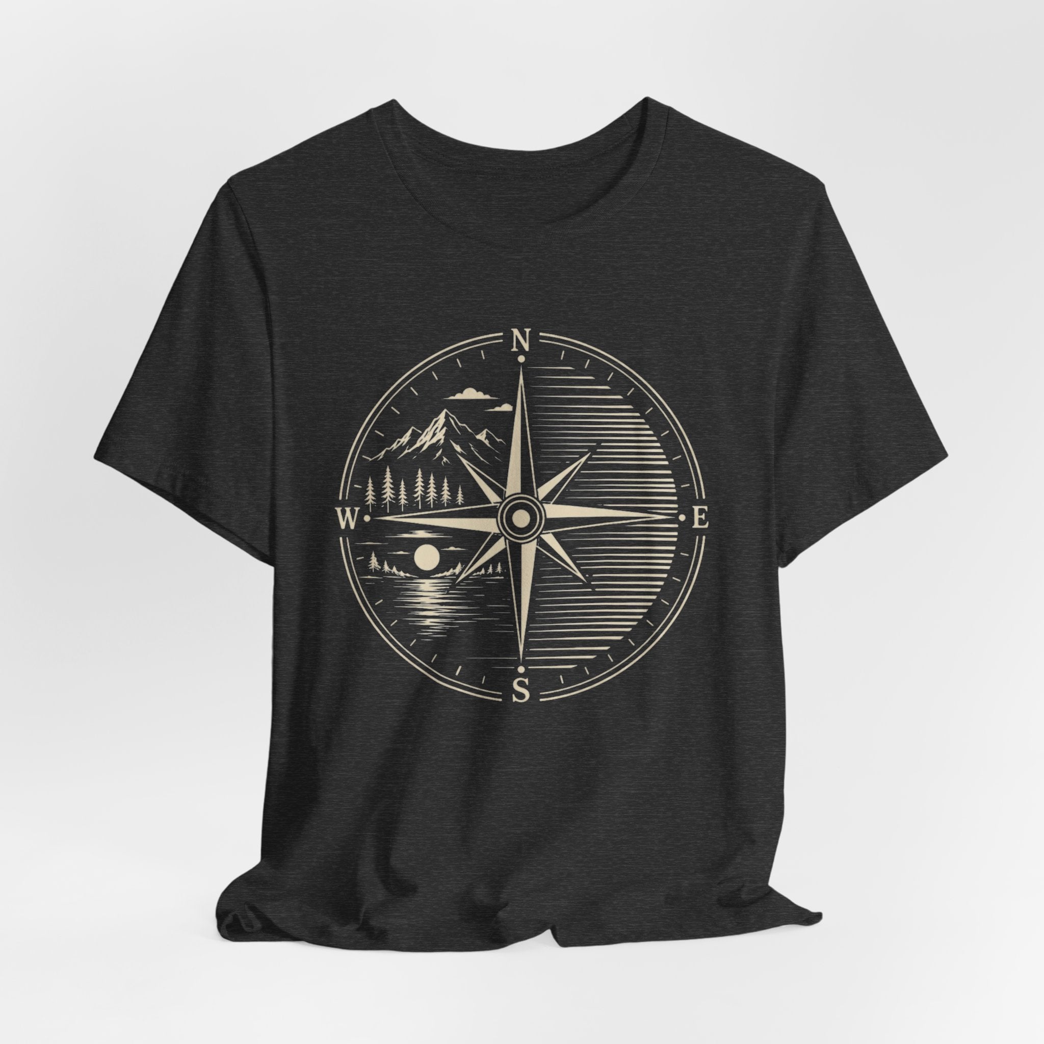 Vintage Compass Mountain Landscape | Outdoor Adventure T-Shirt