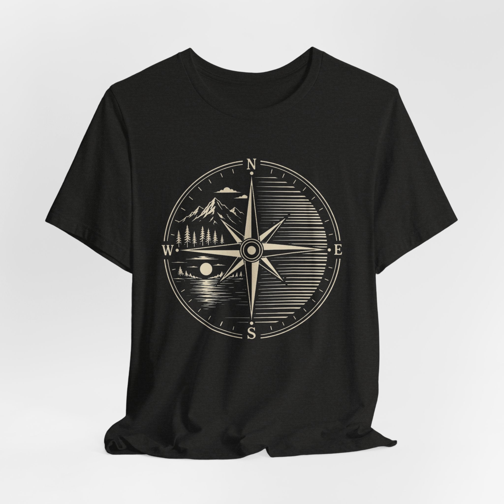 Vintage Compass Mountain Landscape | Outdoor Adventure T-Shirt