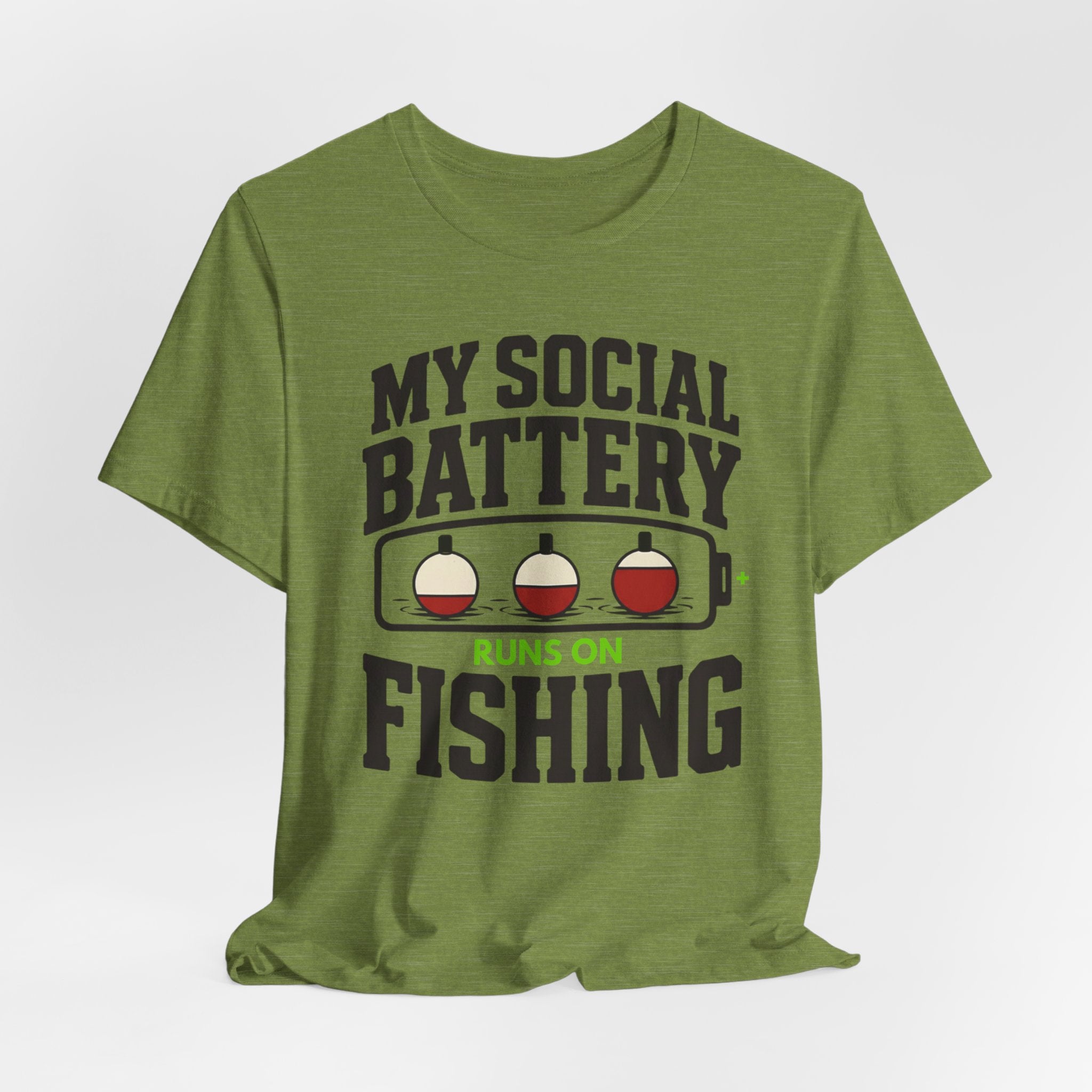 My Social Battery Runs on Fishing | Funny Fishing Graphic T-Shirt