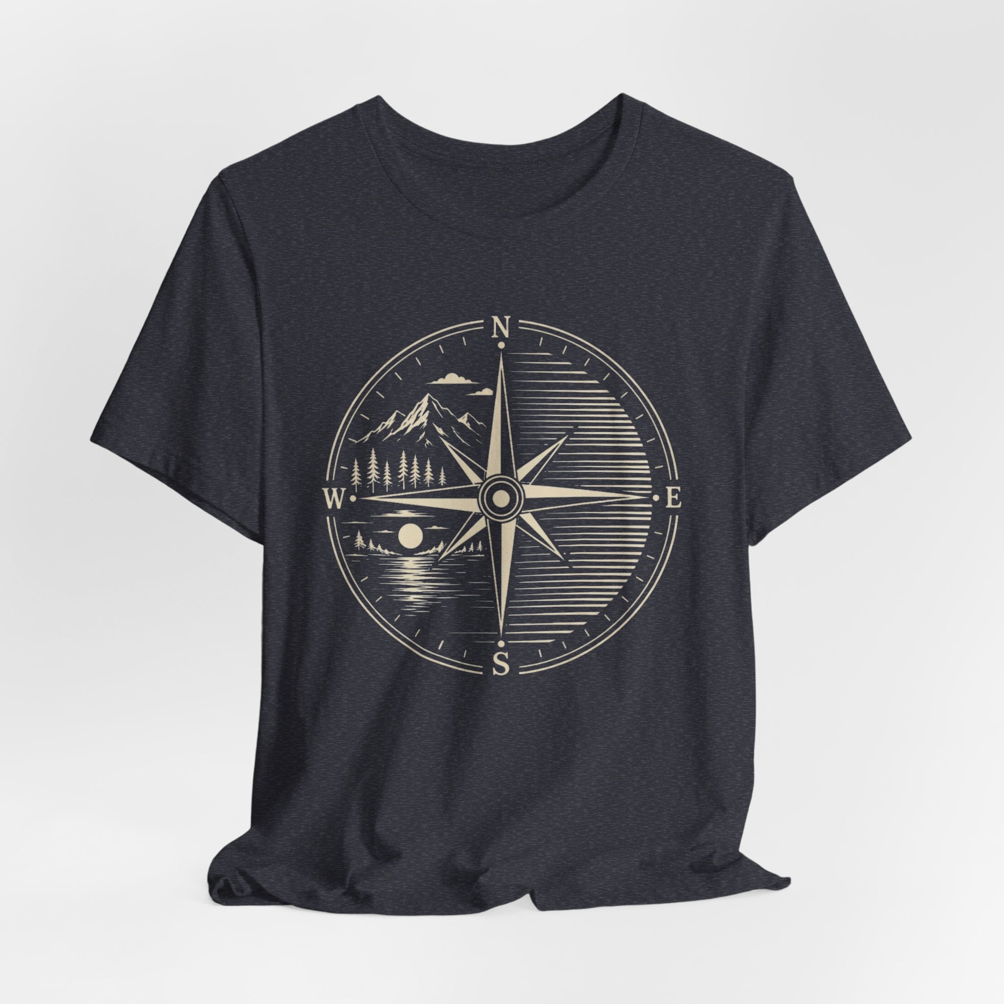 Vintage Compass Mountain Landscape | Outdoor Adventure T-Shirt