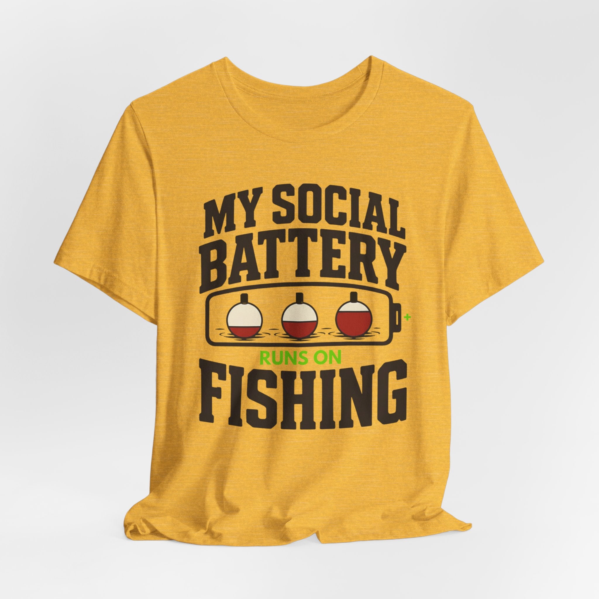 My Social Battery Runs on Fishing | Funny Fishing Graphic T-Shirt