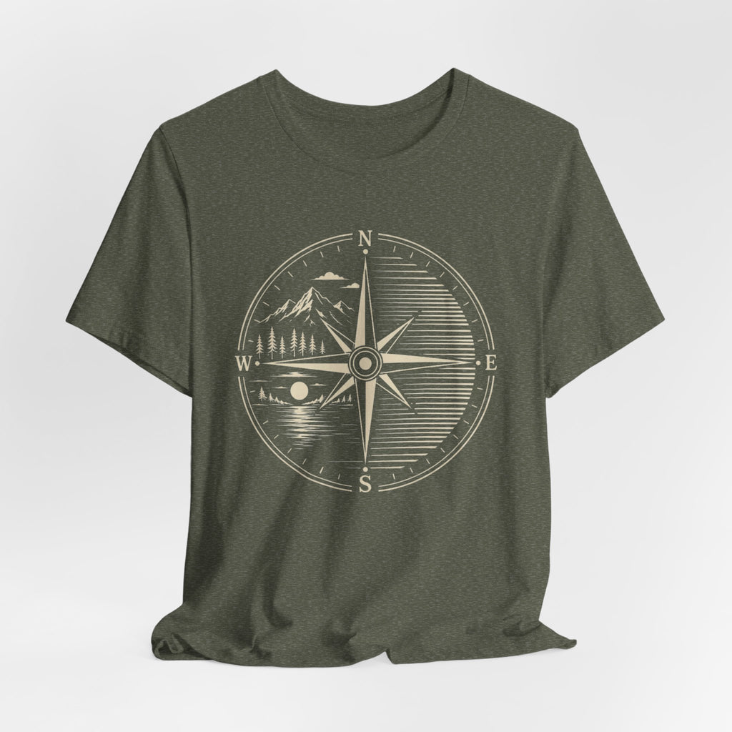 Vintage Compass Mountain Landscape | Outdoor Adventure T-Shirt