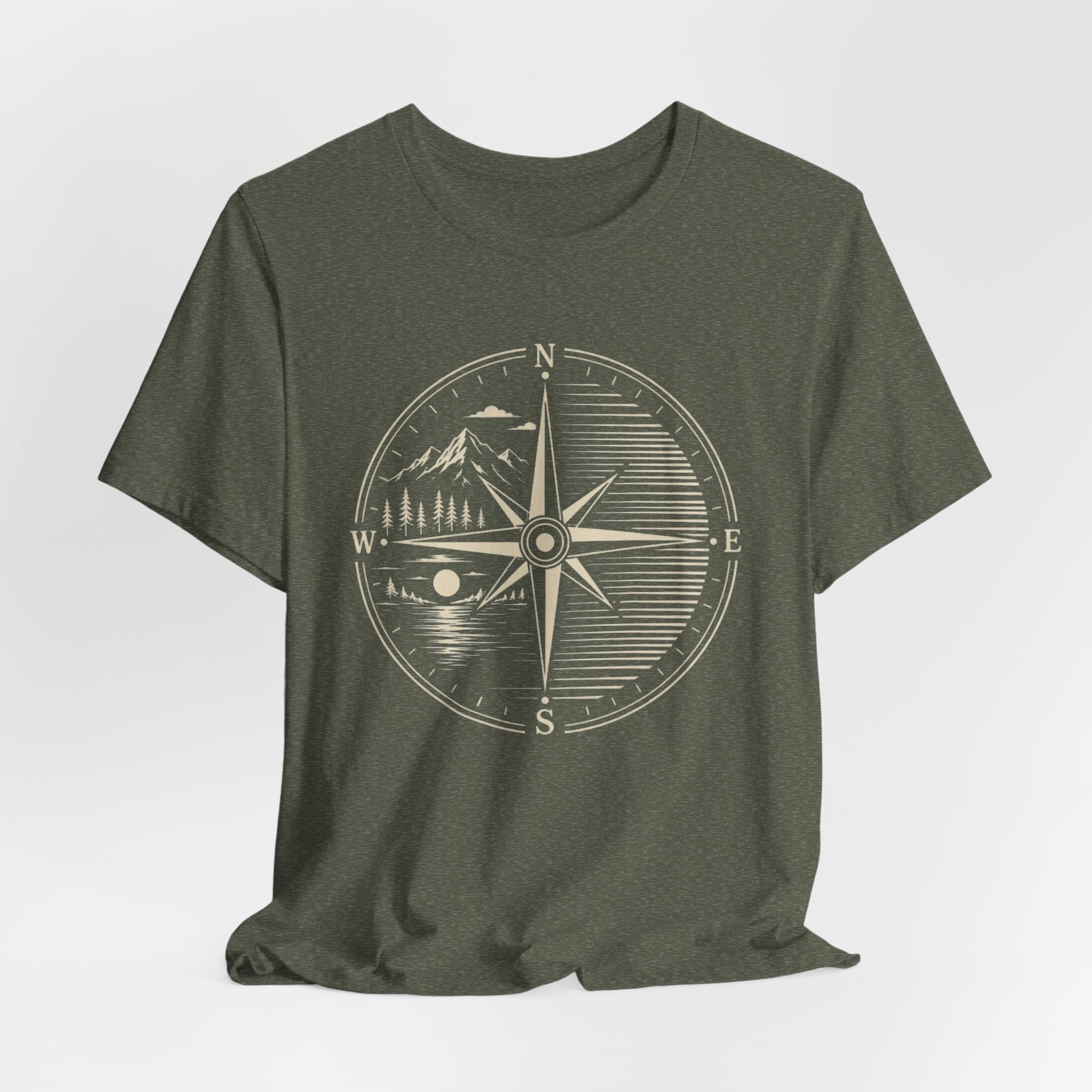 Vintage Compass Mountain Landscape | Outdoor Adventure T-Shirt