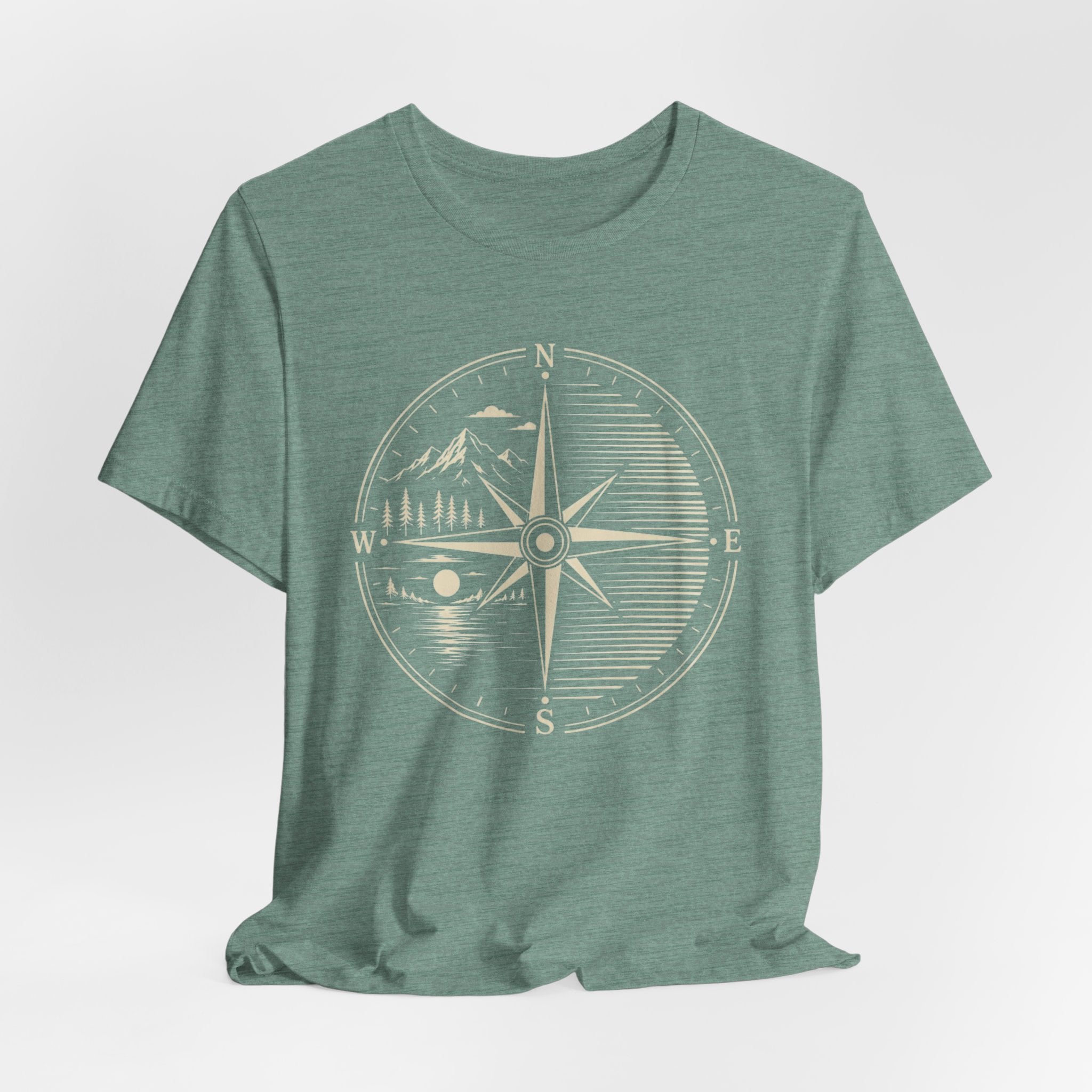 Vintage Compass Mountain Landscape | Outdoor Adventure T-Shirt