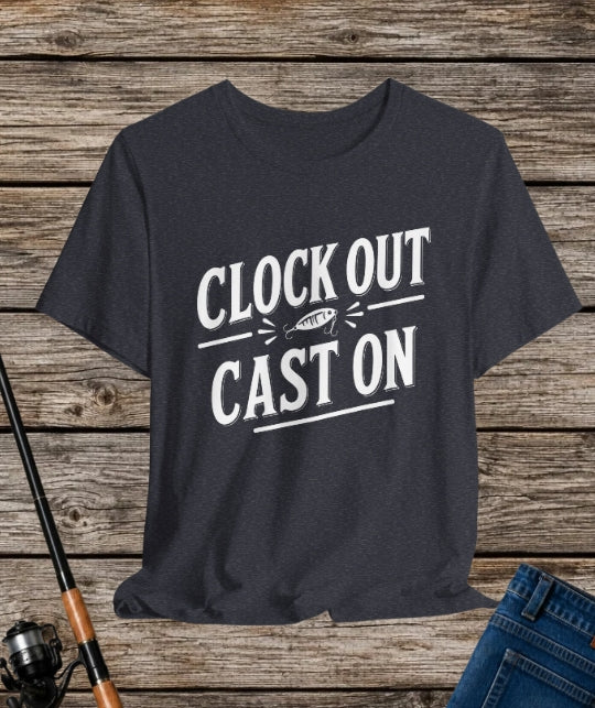 Clock Out, Cast On - Graphic Fishing Tee