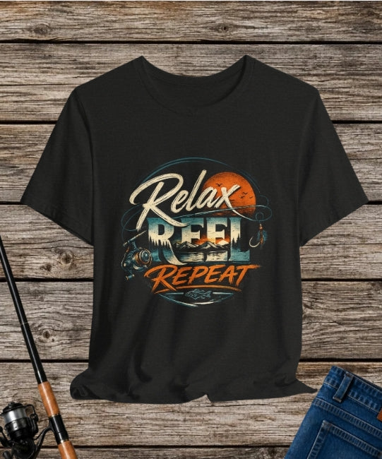 Relax, Reel, Repeat Fishing Graphic Tee