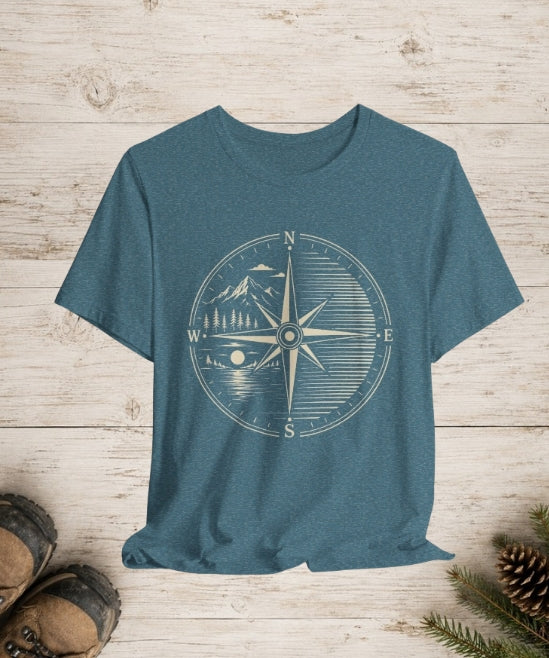Vintage Compass Mountain Landscape | Outdoor Adventure T-Shirt